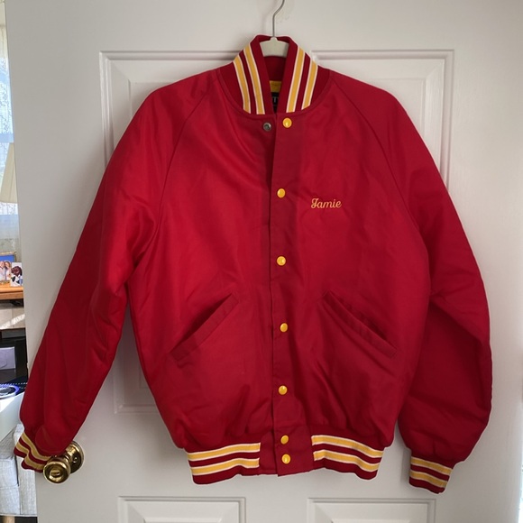 Vintage 80’s Butwin Nylon Cheerleading Jacket - Red Yellow Bomber Retro - Picture 11 of 11